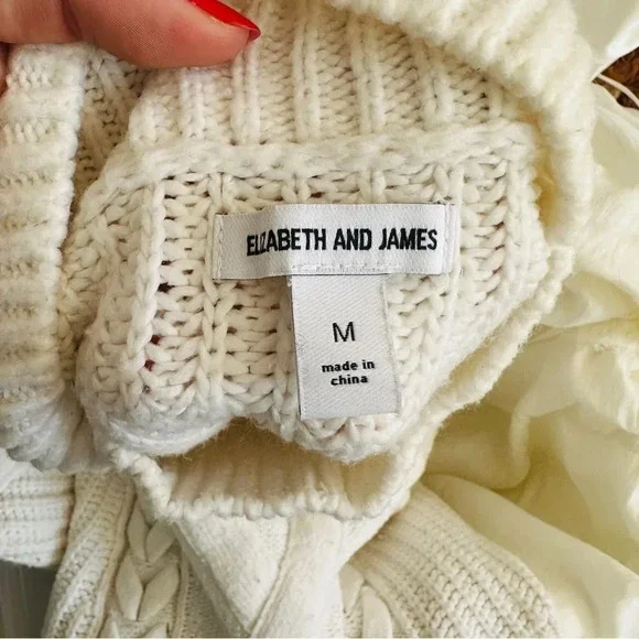 Elizabeth and James Cable Knit Cream Turtleneck Crop Sweater - Picture 8 of 9